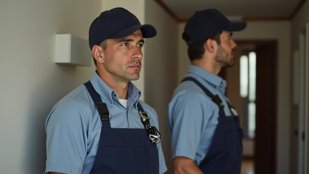 Maintenance technician inspecting apartment appliances and utilities