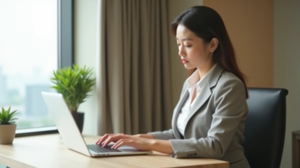 Woman working at apartment desk with laptop and coffee during morning hours